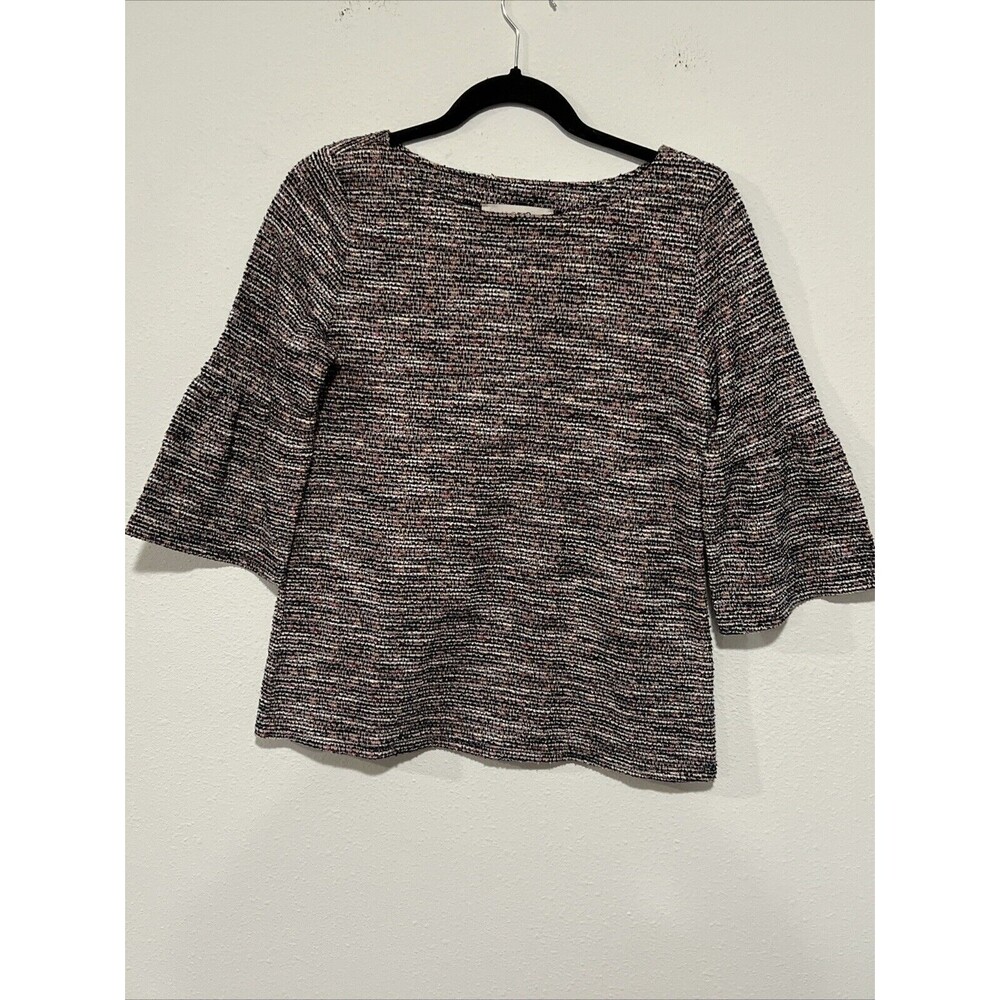 Ann Taylor LOFT Tweed Flare 3/4‎ Bell Flare Sleeve Blouse XS Corporate CorpCore